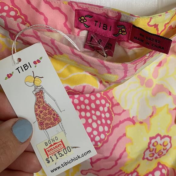 Tibi Yellow Pink Floral Ruffle Trim Drawstring Waist Skirt NEW W-398 Sz 8 - Picture 4 of 9